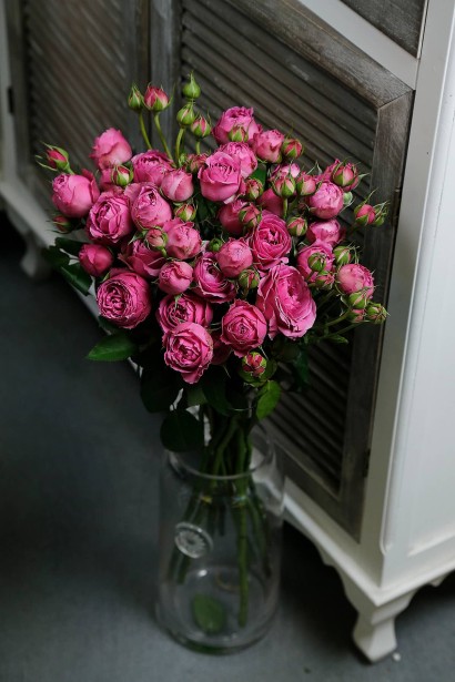 Троянди Леді Бомбастік у вазі